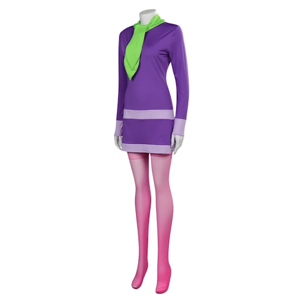 Daphne Blake Cosplay-dräkt för vuxna kvinnor och flickor, Fantasia-förklädningsklänning, strumpor, TV-cosplay, Halloween-rollspel XL wig