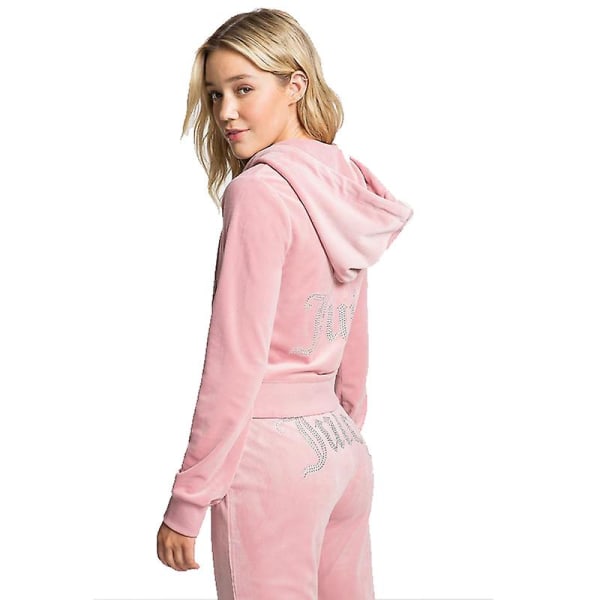 Velour Juicy Sömnadsdräkt Huvtröjor Sammet Dragkedja Sweatshirt Och Byxor Set Sportkläder 2023 Dam Vår/Höst Träningsoverall Crop Top Rose Red XXL