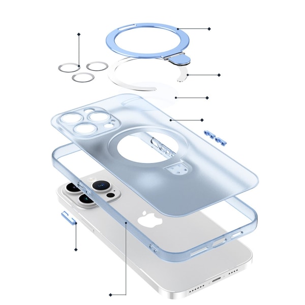 Genomskinligt Magsafe- case kompatibelt med Iphone 15 Pro Max, matt PC Stötsäkert tunt cover med magnetisk ringhållare Green For iPhone 15 Pro Max