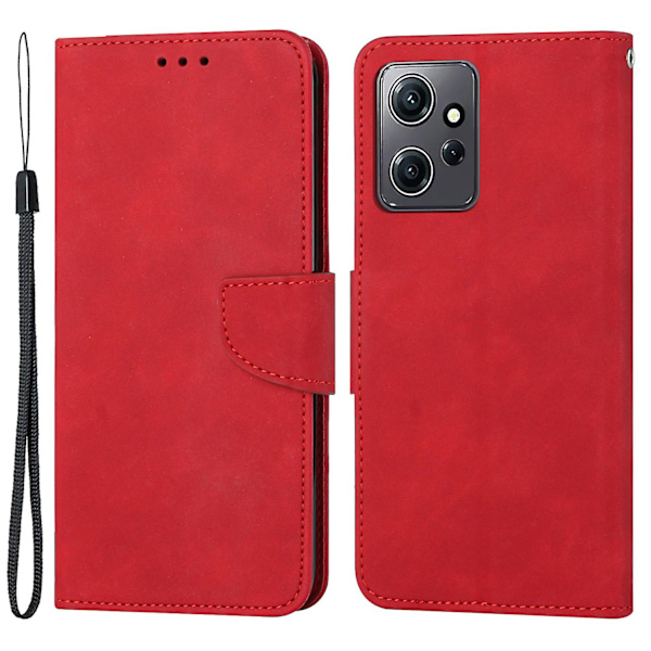 För Xiaomi Redmi Note 12 4g Enfärgad Pu Läder Phone case Stativ Plånbok Flip Cover med rem Red