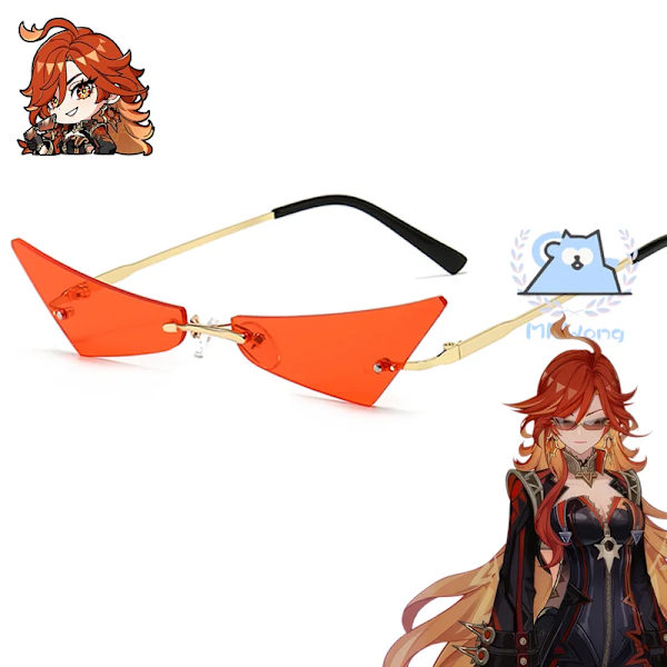 Genshin Impact Mavuika Cosplay Kostym Peruk Uniform Örhängen Solglasögon Pyro Archon Natlan Krigsgud Halloween Fest Kvinnor Prop M eyeglasses only