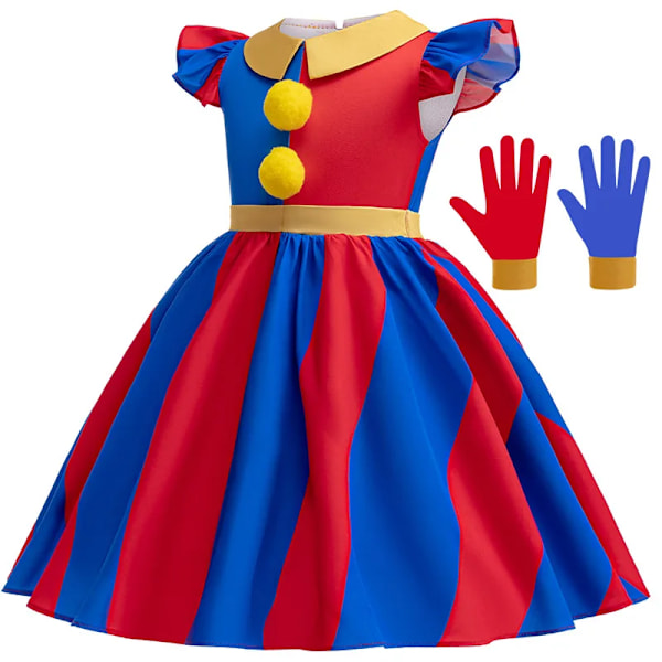 Pomni Cosplay Kostym Anime The Amazing Digital Circus Cartoon Uniform Mössa Handskar Halloween Fest för Flickor Pojkar Barn Kostymer 7-8T(140) a1