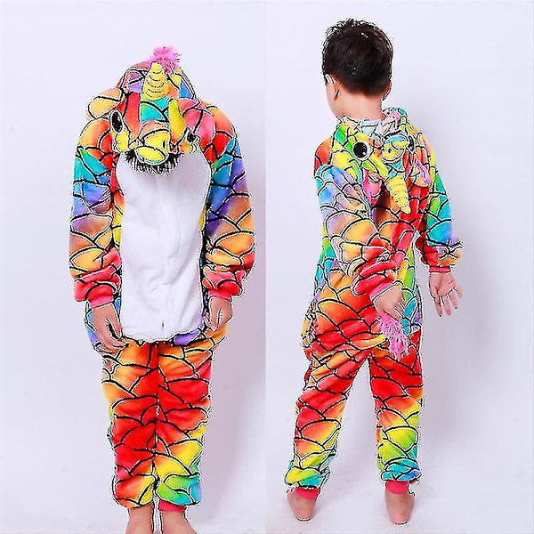 Barn Onesie Flanell Pyjamas Tecknad Djurfigur Kostym Med Huva Vinter Hem Kostym För 120 Fish Scale Pegasus