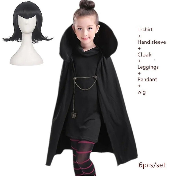 Huamade Jul Halloween Kostymer För Flickor Carnival Hotel Transylvaniaing Mavis Cosplay Tjusiga Kostymer Leksak Vampyr Barn Vuxna Kvinnor sets and wig 120( 5-6Y )