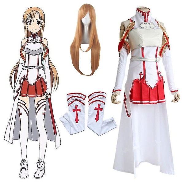 Sword Art Online Cosplay Kostym Asuna Yuuki Full Set Kvinnor Cosplay Kostymer Costume and wigs Xxl