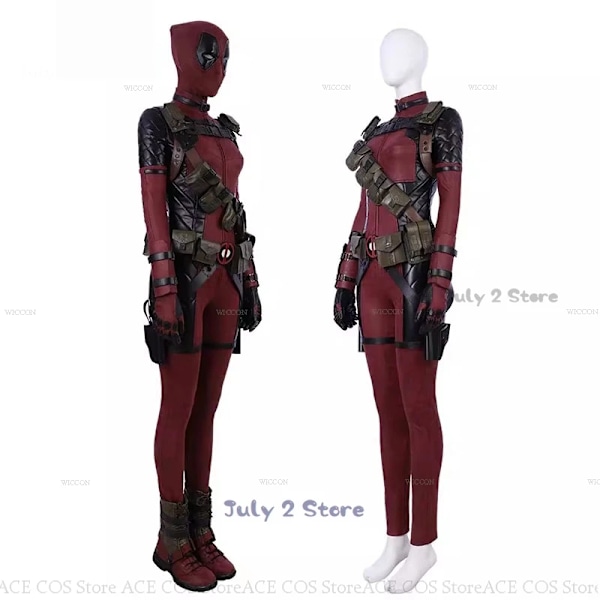 Lady Dead Cosplay Jumpsuit Wade SuperHero Gender Swap Pool Halloween Party Deaddpool Mask Cosplay Costume Prop Mask Movie Femal XS Chest belt set