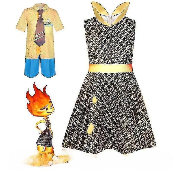 Elemental Ember Wade Cosplay Kostym Eldvatten Klänning Uniform Halloween för barn 120 Fire