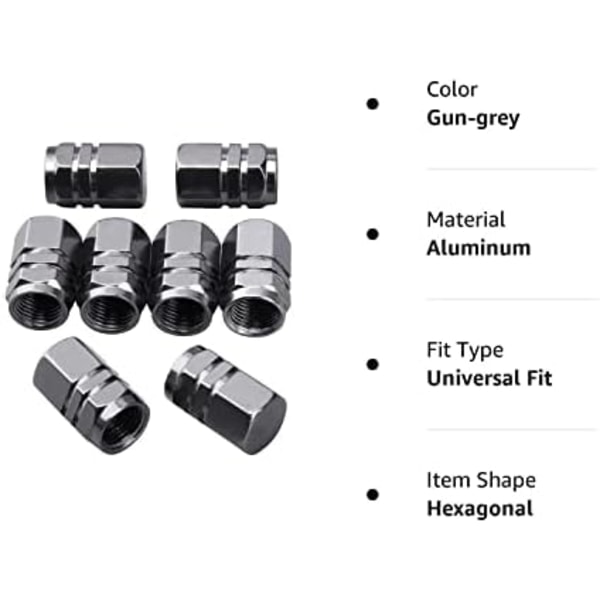 EBOOT 8 delar Däckstamventilkåpor Hjulventilkåpor Dammtät cap för bil, hexagonform (blå) Gun-grey