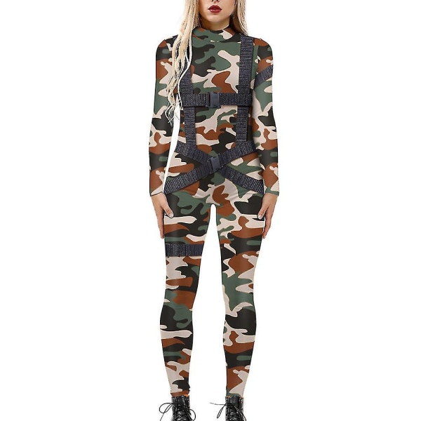 Kvinnor Halloween Cosplay Kostym Jumpsuit Body Abstrakt Catsuit Fancy Dress Tmall S Army Green