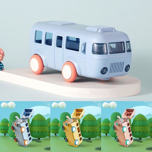 Bilhalm Vattenkopp Bärbar Avtagbar Söt Cartoon Bus Läcksäker vattenflaska med axelrem Blue