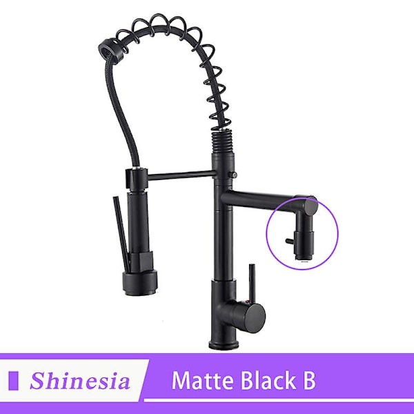 Shinesia Chrome Färdig Utdragbar Fjäder Köksblandare Vridbar pip Kärl Diskbänk Blandare Varmt och kallt C China Matte Black B