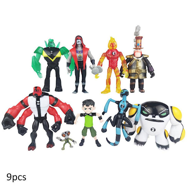 9-pack Ben 10 Actionfigur Ben Tennyson Fyrarmar Grå Materia Heatblast Samlarobjekt Modell Figurer Leksaker Barn Presenter null none