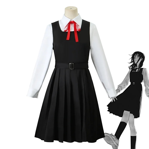 Anime Chainsaw Man Cosplay Mitaka Asa Kostym Klänning Svart Röd Slips Kvinnor Uniform Halloween Kläder XXL Wig only