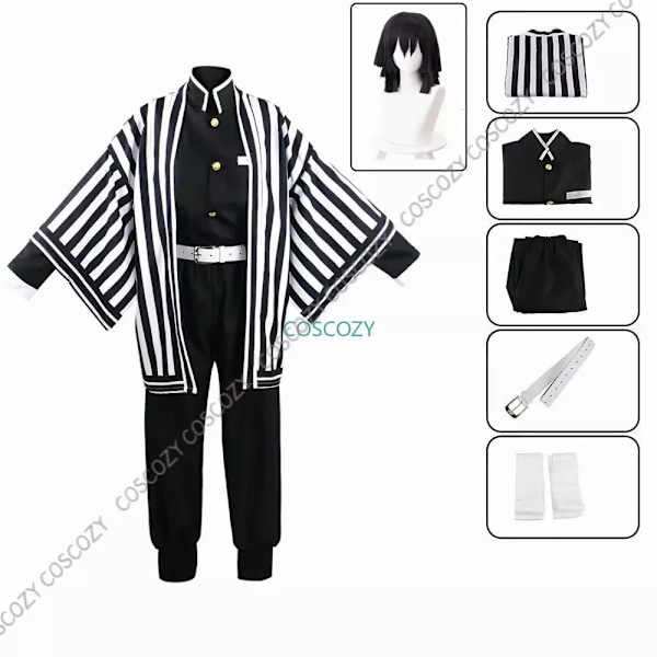 Lila/Svart Iguro Obanai Cosplay Anime Demon Ghost Killer Iguro Obanai Haori Kimono Cosplay Kostym Vit Orm Dockset L A1 and wig