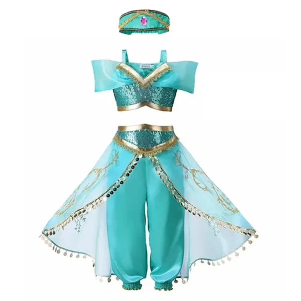 Disney Anna Elsa Klänning Barn Prinsessklänning för Flickor Barn Cosplay Peach Jul Karneval Fest Förklädnad Outfit Jasmine Dress 6Y (130)