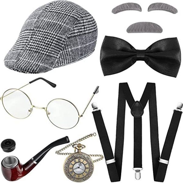 Morfar Gammal Man Dräkt Vuxen Kit 100 Dagar Bokvecka Hatt Glasögon Mustasch Black  White Style 4