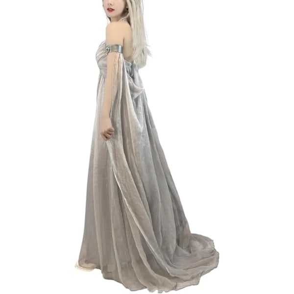 Kvinnors medeltida kostym drottning cosplay grå lång klänning Halloween Daenerys Targaryen kostymer XL Beige