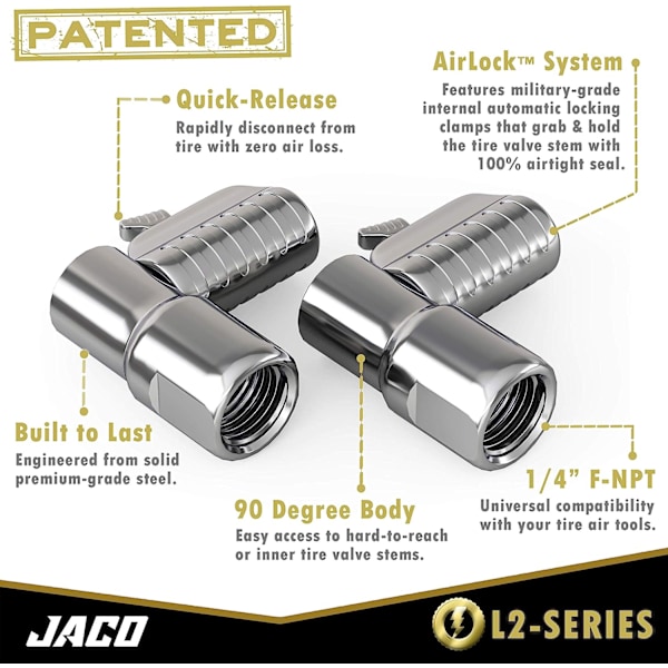 JACO Lightning L2-serien däckluftchuck - 1/4&#34; F-NPT | Open Flow (2-pack)