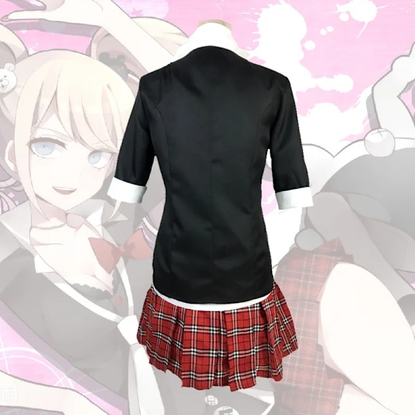 Anime Danganronpa Enoshima Junko Cosplay Kostym Uniform Cafe Arbetskläder Kort Kjol Dubbel Svans Fläta Peruk Halloween Kostym L only wig