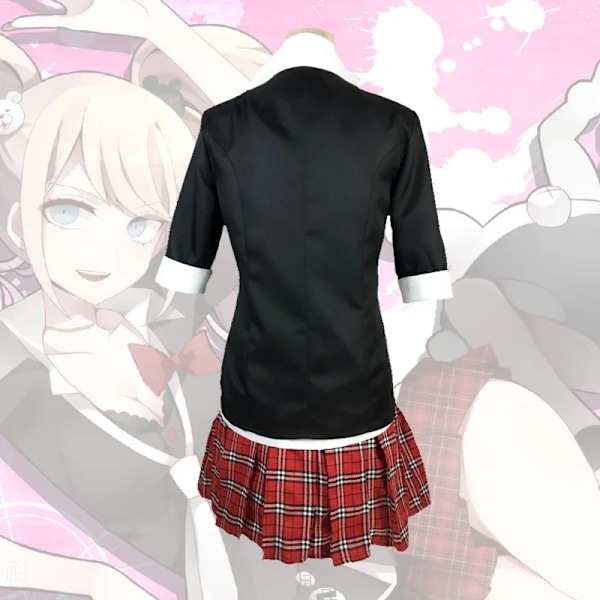 Anime Danganronpa Enoshima Junko Cosplay Kostym Uniform Cafe Arbetskläder Kort Kjol Dubbel Svans Fläta Peruk Halloween Kostym S costume wig