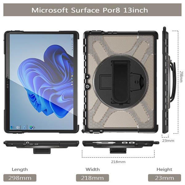 Unikt case för Surface Pro 8 med handrem, tangentbordsrem (inget tangentbord), justerbart stativ, kraftigt case, stötsäker, null none