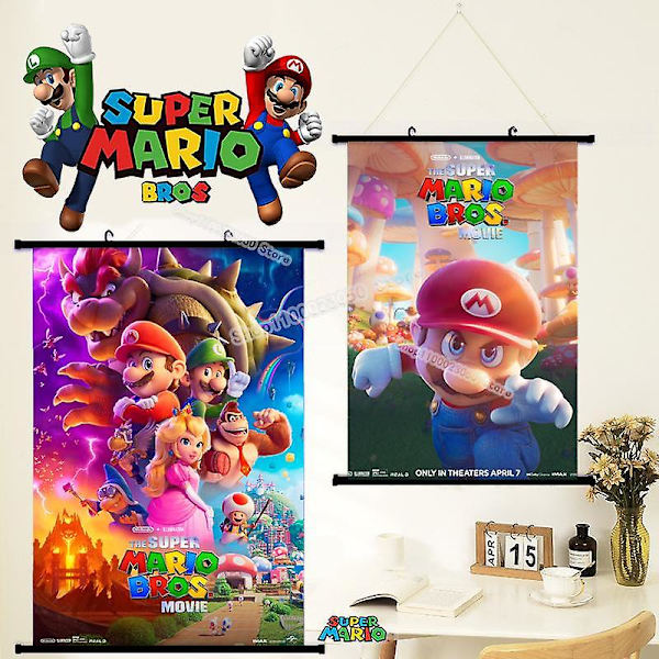 Super Mario Bros Dukmålning Tecknad bild Väggkonst Rumsdekoration Anime Estetisk affisch Vardagsrum Kontor Heminredning SIze 20X30CM Mario-E