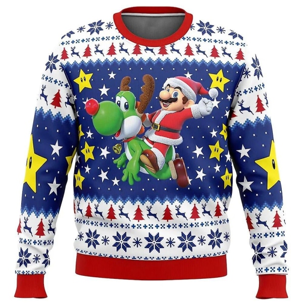 Mario Kart Ugly jultröja present jultomten tröja herr 3d tröja och topp höst och vinter style 1 S