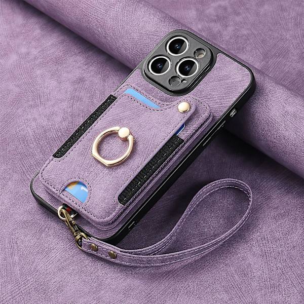 Plånbok Rfid Kreditkortshållare Ring Stativ Phone case För Iphone 15 Pro/15 Pro Max 15 Ultra Med handledsrem Purple iPhone 15 Pro