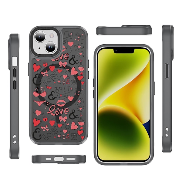 Creative Painted Pattern Frosted Magsafe Magnetic Phone Case Lämplig för Iphone 15 Case och andra modeller Style G Transparent Black Ypcx0197
