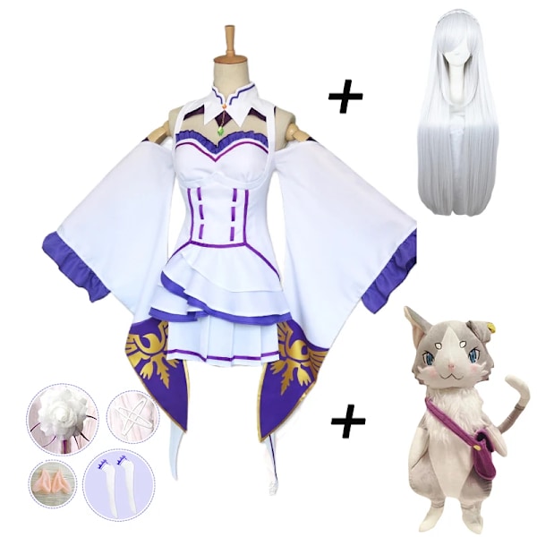 Anime Emilia Cosplay Rezero Kostym Dockor Re Zero Emilia Cosplay Kostym Kappa Dockor Peruk Kvinnor Klänning Halloween Kostymer för Kvinnor L Costume Wig Doll