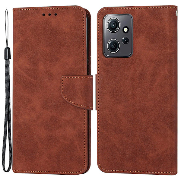 För Xiaomi Redmi Note 12 4g Enfärgad Pu Läder Phone case Stativ Plånbok Flip Cover med rem Brown