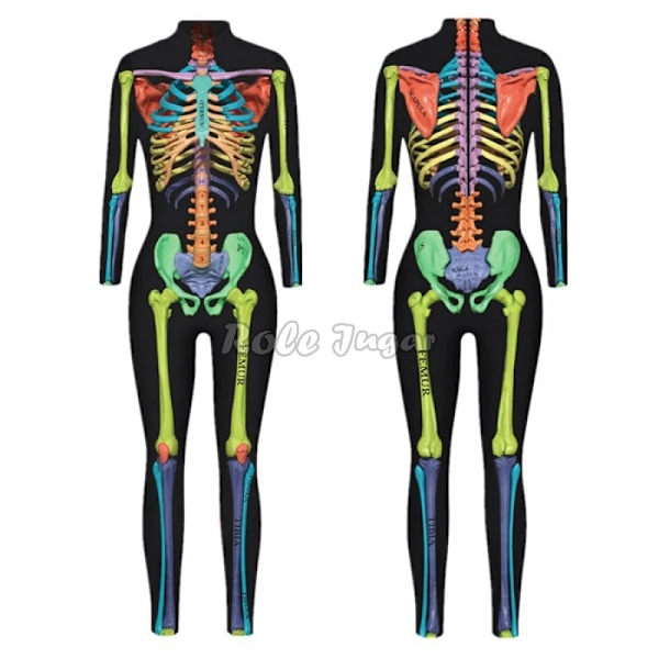 Robot Punk Jumpsuit Sexig Dam Cosplay Kostymer Fancy Halloween Fest Färgglad Utskrift Skelett Bodysuit För Män L 24