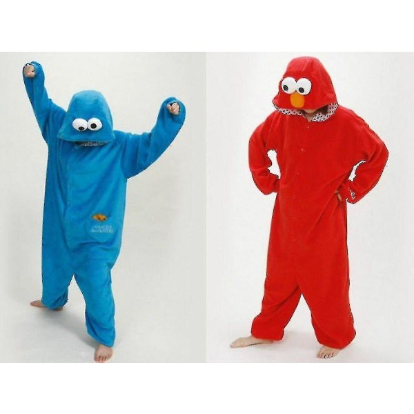 Vuxen Sesame Street Cookie Elmo Costume_y Blue XL