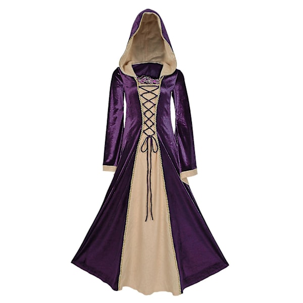 Bästsäljare kvinnors medeltidsklänning viktoriansk dräkt renässans långa klänningskostymer Purple 2XL