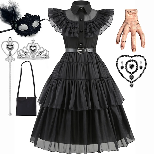 Flickor Wendsday Klänning Barn Halloween Svart Familjekläder Barn Dans Cosplay Kostym Prinsessa Jul Fantasy Dress 01 7-8T(140)