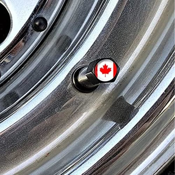 XIAGEANA metall bilhjul däck ventil stamplock 4-pack cool solrosmönster aluminium bildäck luftventil lock för bilar, lastbilar, cyklar, motorc Canadian Flag