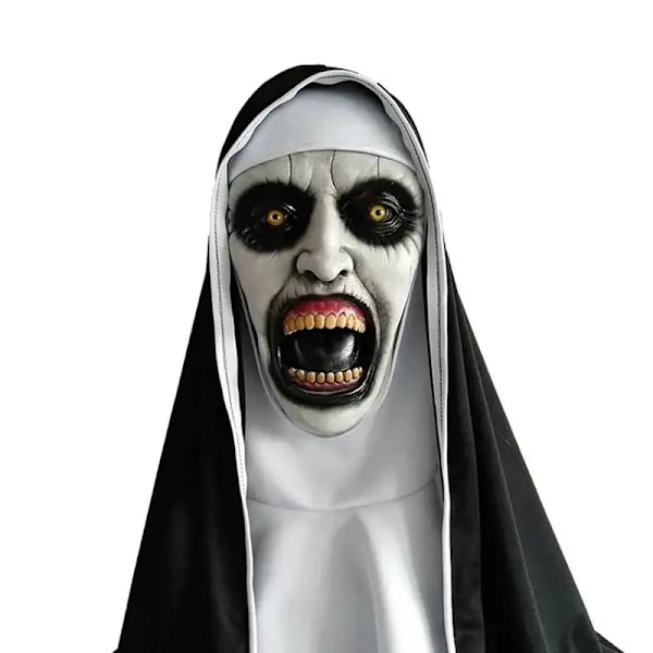 Läskig Nunna Mask Kostym Horror Helhuvudmask med Halsduk Vuxen Krypande Kostymer Festrekvisita Plast Spöke Latex Nunna Klä Upp Mask Latex Nun B