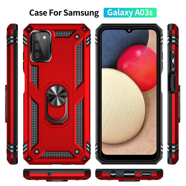 NIFFPD Galaxy A03S Case, Samsung A03S Case Ring Kickstand Hårt PC Mjukt TPU cover för Samsung Galaxy A03S 5G Blå red