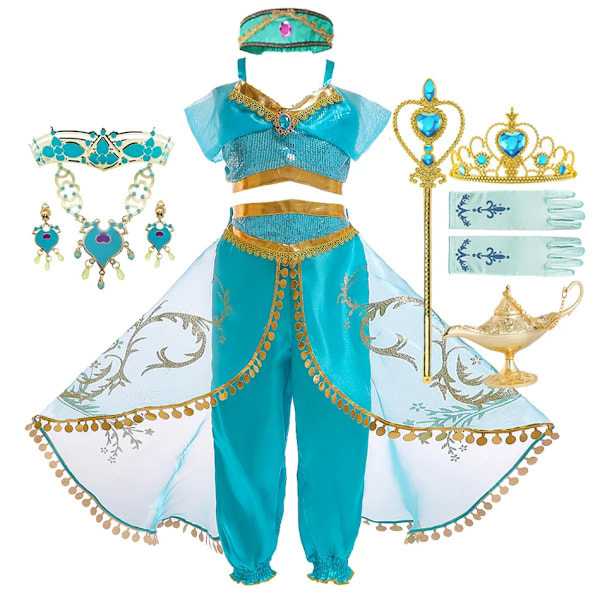 Flickor Jasmine Klänning Aladdin Prinsessa Magisk Lampa Karneval Festkläder Vestidos Halloween Fest Cosplay Klänning Set G 2-3T (Size 100)