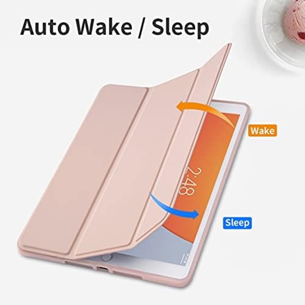 GHINL iPad 9:e/8:e/7:e generationens case (2021/2020/2019) iPad 10,2- case med pennhållare [Sömn/vakna] Smal mjuk TPU baksida Smart Magneti Rose Gold