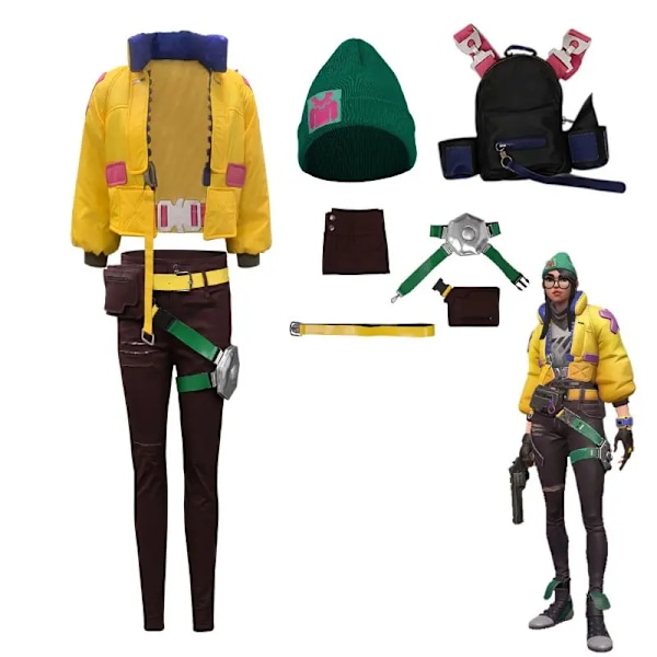 VALORANT Killjoy Cosplay Fantasia Kostym Jacka Byxor för Kvinnor Uniform med Ryggsäck Hatt Halloween Karneval Festkläder XL full set costume