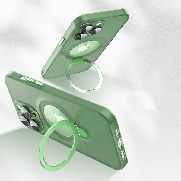 Genomskinligt Magsafe- case kompatibelt med Iphone 15 Pro Max, matt PC Stötsäkert tunt cover med magnetisk ringhållare Green For iPhone 15 Pro Max