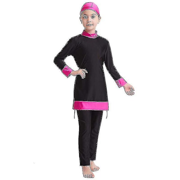 Islamisk Baddräkt Barn Flickor Modest Full Cover Muslimsk Badkläder Beach Burkini Svart 14-15 år