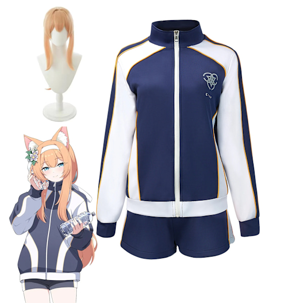 Game Blue Archive Iochi Mari Cosplay Kostym Halloween Rollspel Kvinnor Flickor Skola Gym Uniform Full Suit Blå Rock Skjorta Kort XXXL Costume Wig