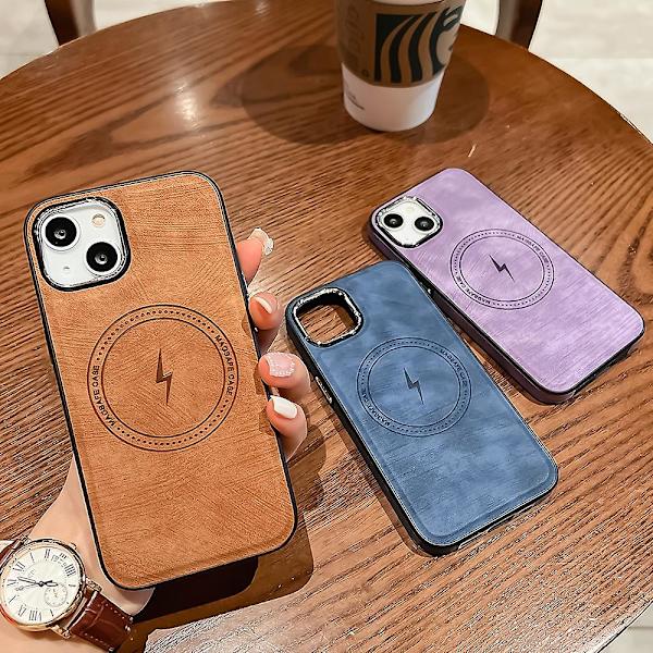 Magsafe läder mjukt cover Stötsäkert skyddande phone case för Iphone 15 Pro Max Blue