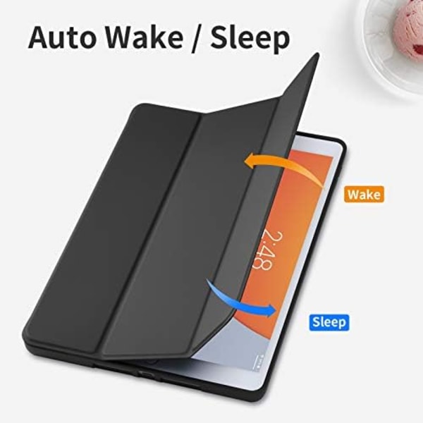 GHINL iPad 9:e/8:e/7:e generationens case (2021/2020/2019) iPad 10,2- case med pennhållare [Sömn/vakna] Smal mjuk TPU baksida Smart Magneti Black