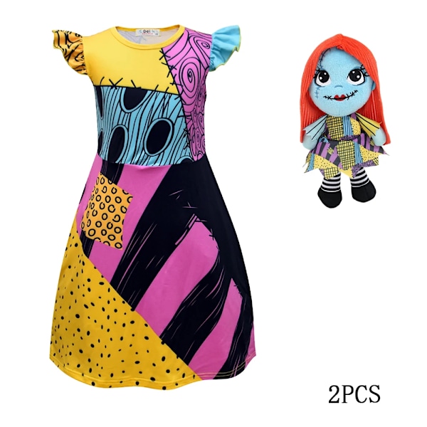 Halloween-kostym The Nightmare Before Christmas Horro Sally-klänning Cosplay Flickor Kostymer Gotiska Karnevalskläder 2-10Y Klänning U C 5-6Y (130)