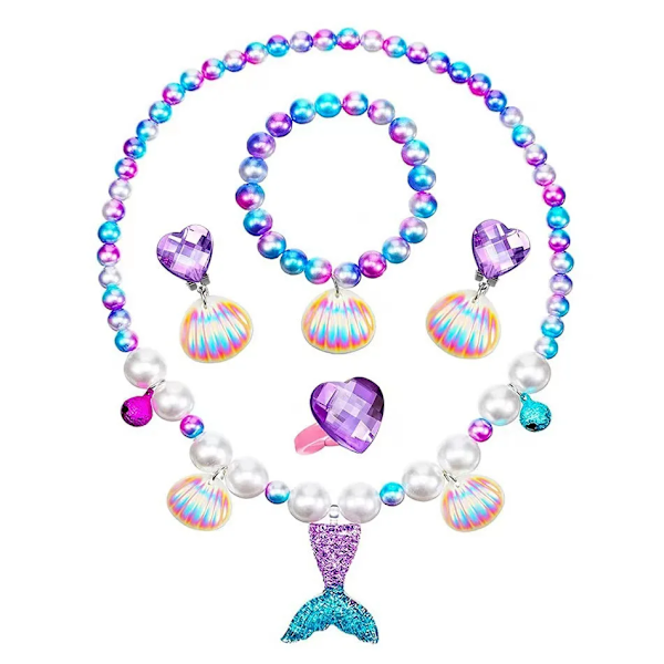 2024 Disney Flickor Födelsedag Sjöjungfru Skal Klänning Barn Jul Bal Klänning Ariel Kostym Halloween Cosplay Prinsessa Siren Robe NECKLACE 9-10T(150)