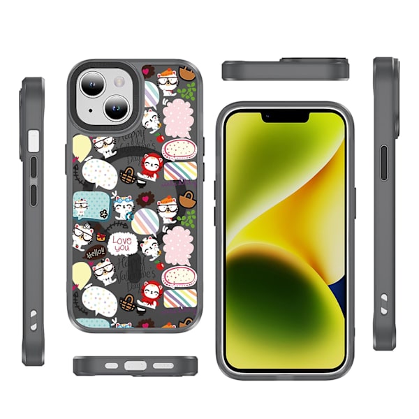 Creative Painted Pattern Frosted Magsafe Magnetic Phone Case Lämplig för Iphone och andra modeller Style R Transparent Black Ypcx0373