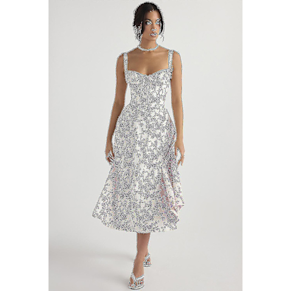 Kvinnor Blommig Boho Midi Bustier Kläder Dam Carmen Print Solklänning Sommar Beach Swing Kläder Lila Blomma Asia 2XL EU XL